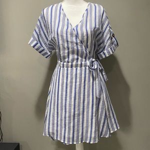 Sienna Sky Blue and White Striped wraparound Dress